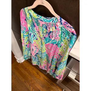 Lilly Pulitzer Elsa silk blouse in the "Let's Cha Cha" medium thumbnail 2