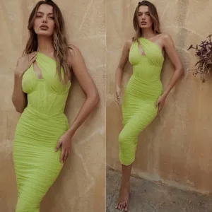 HOUSE OF CB 'Valentina'Lime neon‎ Asymmetric Cutout Midi Dress/Size XS plus cup thumbnail 2