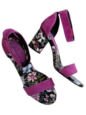 EUC Jeffrey Campbell Leather Purdy Heeled Sandals Magenta Floral Size 8 thumbnail 1