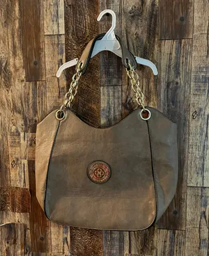 Taupe women's handbags with shoulder strap medium size 13 length x 16 wide faux leather thumbnail 1