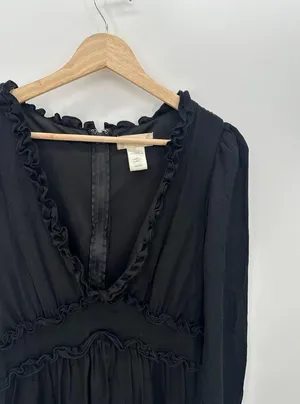 Altar'd State Black Darla Tiered Mini Dress Long Sleeve V Neck Goth Witch Fall L thumbnail 4