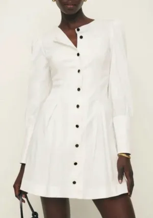 Reformation Lovisa Long Sleeve Mini Dress 6 White Button Down Feminine City Chic thumbnail 1