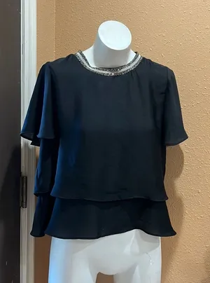 Zara black layered jeweled collared blouse thumbnail 1