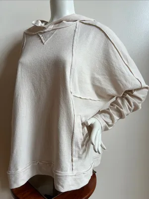 new in Relaxed Hooded Pullover Sweatshirt in Light Cream with pockets thumbnail 1
