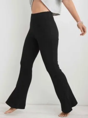 Aerie Ribbed Super Flare Pants Dark Gray Size Medium Loungewear thumbnail 1