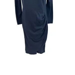 Armani Collezioni Draped Sheath Dress Classic Long Sleeve Navy Blue‎ Size 10 thumbnail 5