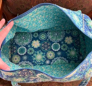 Quilted Fabric Overnight Weekend Duffle Bag Carry On Blue Yellow Floral Zip thumbnail 9