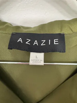 EUC Azazie Olive Green Satin Pajama Top | Ruffled Long Sleeve Sleepwear thumbnail 3