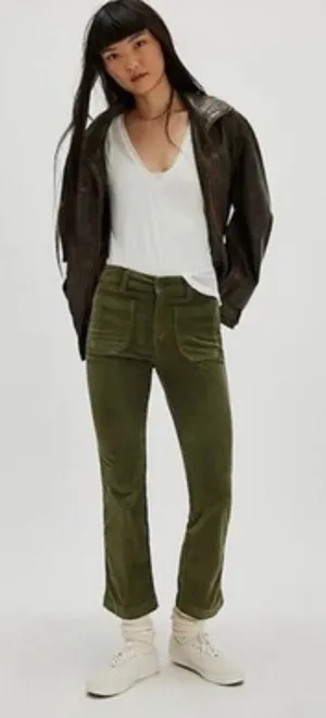 FREE PEOPLE High Time Velvet Kick Flare Pants Chive Green Size 12 NWT thumbnail 1