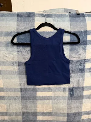 Comfort Cove Navy High Neck Ribbed Chevron Crop Tank Top OS thumbnail 4