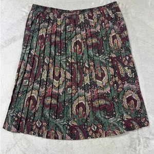 Vintage Paisley Pleated Midi Skirt Green Red Black Size 15/16 Large Boho Western thumbnail 3
