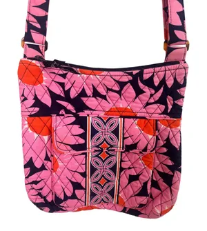 Vera Bradley Purse Crossbody‎ Blue Pink Floral Quilted Zip thumbnail 1