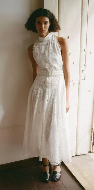 Zara maxi sun dress boho crochet belt lace halter flowy summer vacation thumbnail 12