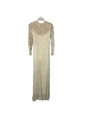 Vintage Jack Bryan Cream Lace Maxi Dress Womens XS? (0-2) Long Sleeve Boho USA thumbnail 2