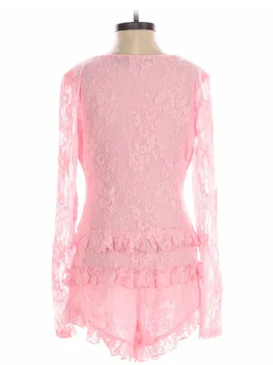 Women's Pink Lace Long-Sleeve Romper - Elegant Sleepwear thumbnail 2