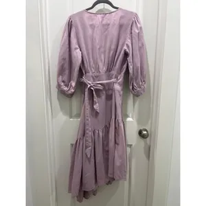 Free People Lilac Cotton & Linen Wrap Dress Sz M thumbnail 9