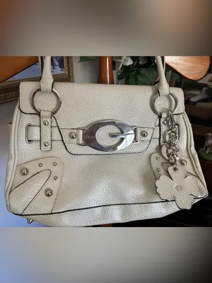 GUESS Cream Pebbled Leather Satchel with Signature G Hardware thumbnail 2