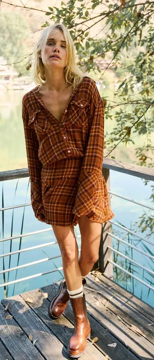 Free People Milo plaid long sleeve mini dress thumbnail 1