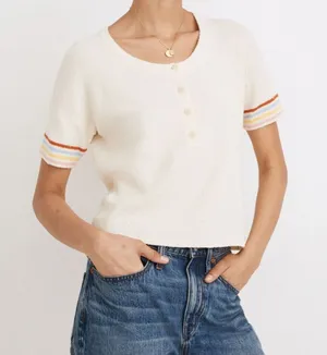 Madewell Henley Sweater Tee in Rainbow Stripe thumbnail 1