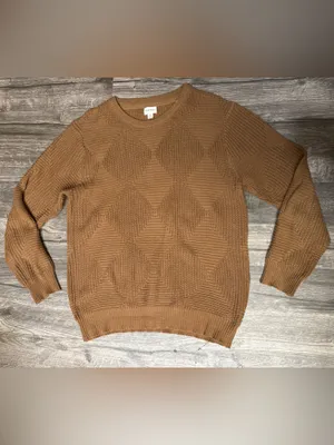 Eight Bells Camel Geometric Knit Sweater Women’s Medium Cotton Blend Boho Cozy thumbnail 2