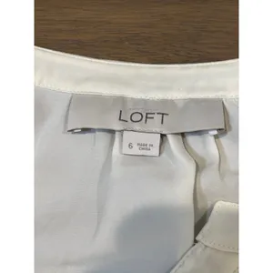 LOFT Mixed Media Dress Size 6 Cream Black Long Sleeve Ruffle Top Knee Length thumbnail 6