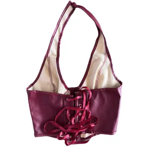 NWT Floerns PU‎ Leather Halter Hook Eye Backless Party Crop Top XS thumbnail 7