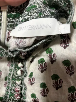 NWOT Zimmermann Green and White Printed Balloon-Sleeve Mini Dress thumbnail 10