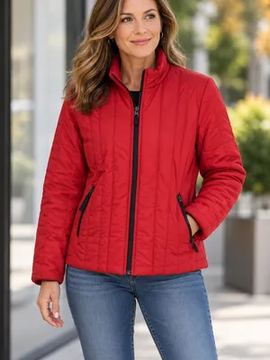 Nike Women’s Size M Red Quilted Full Zip Lightweight Jacket Zip Pockets thumbnail 1