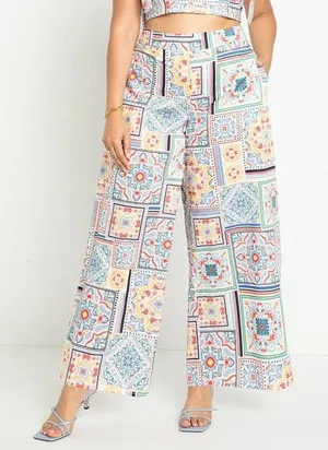 Eloquii Women’s Boho Mosaic Print Cotton Wide Leg Cropped Pull On Pants‎ Sz 20 thumbnail 1