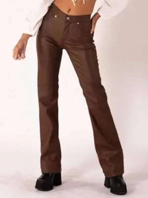 NWT Revice Denim 909 High Street Faux Leather Pants Cognac Brown Size 29 NEW thumbnail 1
