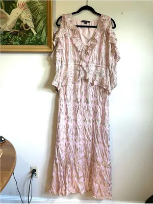 Boston Proper Ruffled Maxi Dress With Lurex Fabric Pink Womens Small thumbnail 3