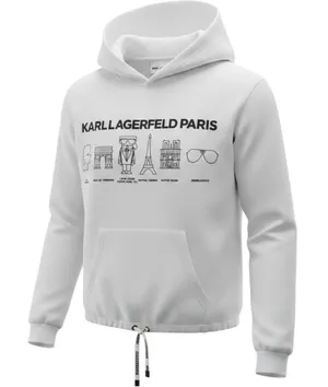 Cozy Karl Lagerfeld Men's or Women's White Hoodie with‎ Black Logo Print Fall thumbnail 1