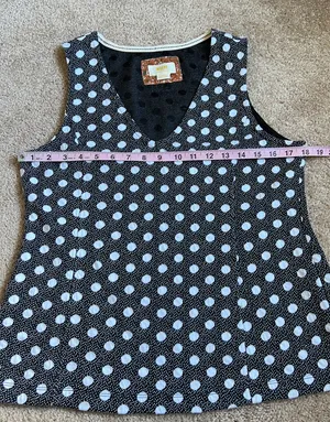 Anthropologie Black Jacquard Polka Dot V Neck Sophisticated Tank. Size L thumbnail 4