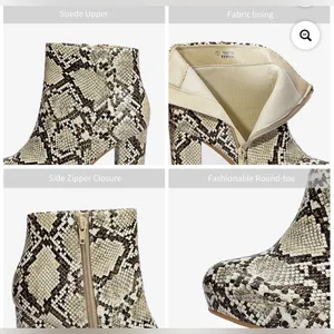 Dream Paris STOMP AAVETE Slip On Ankle Boots Chunky Heel Side Zipper Snake print thumbnail 2