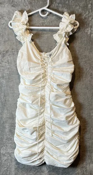 Zara Sz S Draped Linen Blend Dress in Oyster White‎ Women's New thumbnail 1