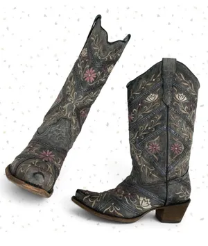 Corral Western Cowboy Boots Gray Floral Gems Embroidered Country Concert Size 9 thumbnail 1