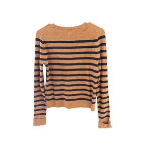 A New Day‎ Womens Ribbed Striped Cardigan Brown Navy Blue Crew Neck Small thumbnail 2