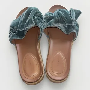 Zara Woman Teal Blue Velvet Knotted Bow Espadrille Slide Sandals Size 39 EU thumbnail 4