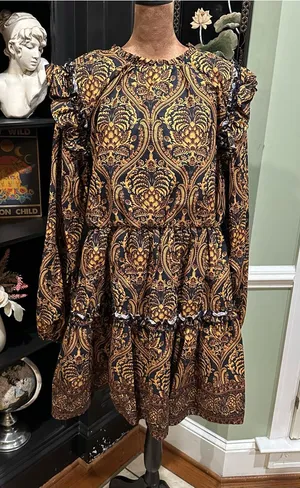 Anthropologie A Loves A Damask Print Voile Ruffle Dress – Size XL thumbnail 1