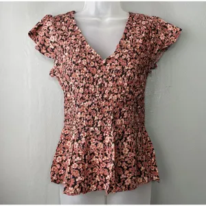 Japna Smocked Peplum Top Size Medium Floral Boho Romantic Forest Fairy Peasant thumbnail 2