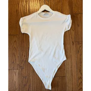 Zara white ribbed rolled sleeve bodysuit size small thumbnail 6