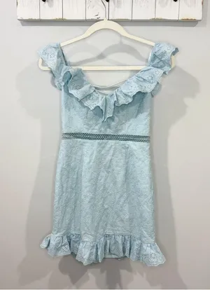 Angel Biba Sweet Melody Sweetheart Neck Off-Shoulder Dress Lace Steel Blue S thumbnail 4