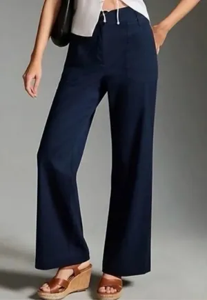 ✨Anthropologie Maeve The Naomi Ponte Wide-Leg Flare Navy Sz 4 Pants✨ thumbnail 1