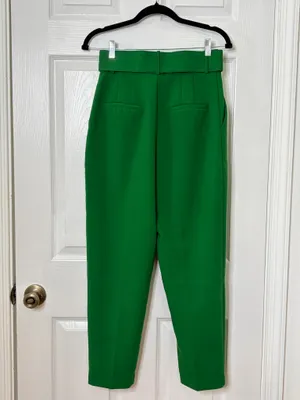 ZARA Green Belted High Waist Tapered Ankle Career Dress Pants S Classic Office thumbnail 3
