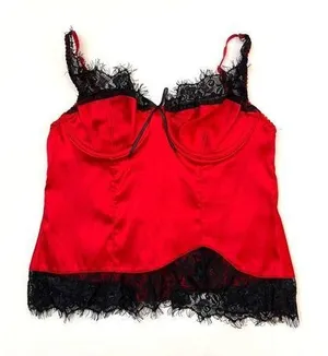 sophie b. Cherry Red/Black Satin Lace Intimates Corset Top Sz M Women thumbnail 1