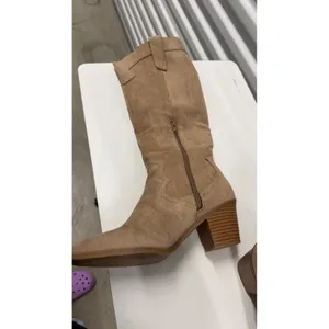 Tan Faux Suede Western Knee High Boots Pointed Toe Block Heel Size 8.5 thumbnail 4