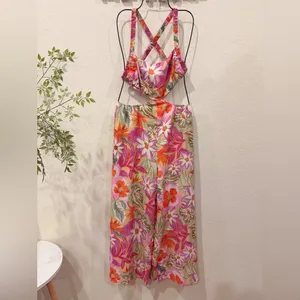 ASTR Marise Wide Leg Jumpsuit in Orange Purple Multi Size Small NWT thumbnail 3