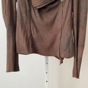 BNCI by Blanc Noir Moody Shabby Chic Moto Asymmetric Faux Suede Drape‎ Jacket M Brown thumbnail 3