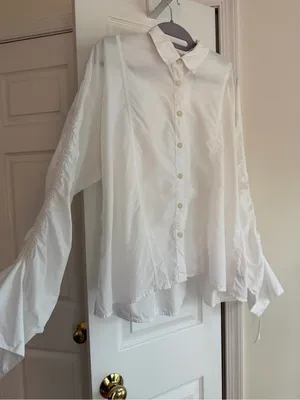 Free People Cotton Brown Eyed Girl White Poplin Ruched Tie Sleeve Shirt S thumbnail 6