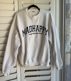 MADHAPPY White Crewneck Sweatshirt with Arch Logo thumbnail 1